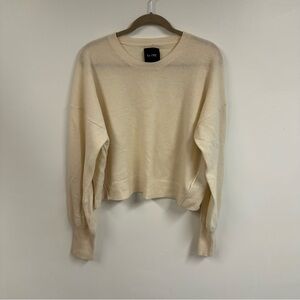 Elegant Cream Crew Neck Cropped Sweater 100% Cashmere XXL